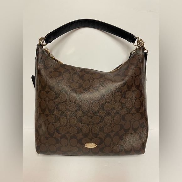 Coach large shoulder bag purse signature brown black - Picture 1 of 14